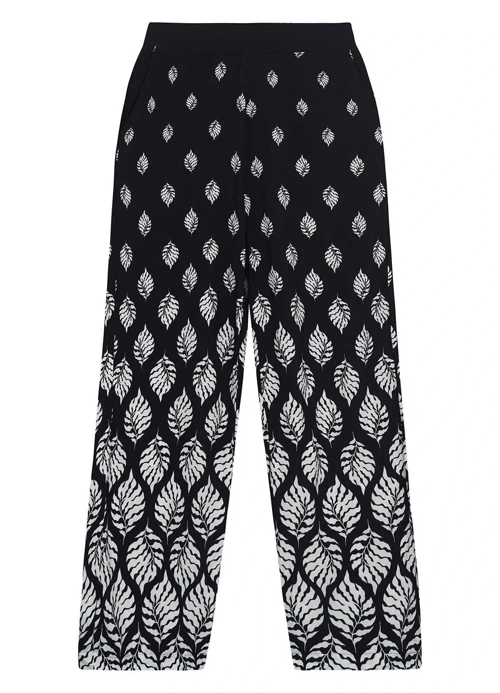 Malwee - Calça Pantalona Folhagens em Viscose Preto