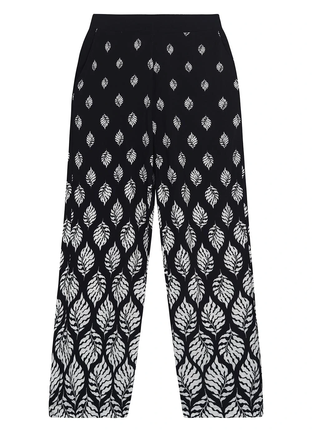 Malwee - Calça Pantalona Folhagens em Viscose Preto