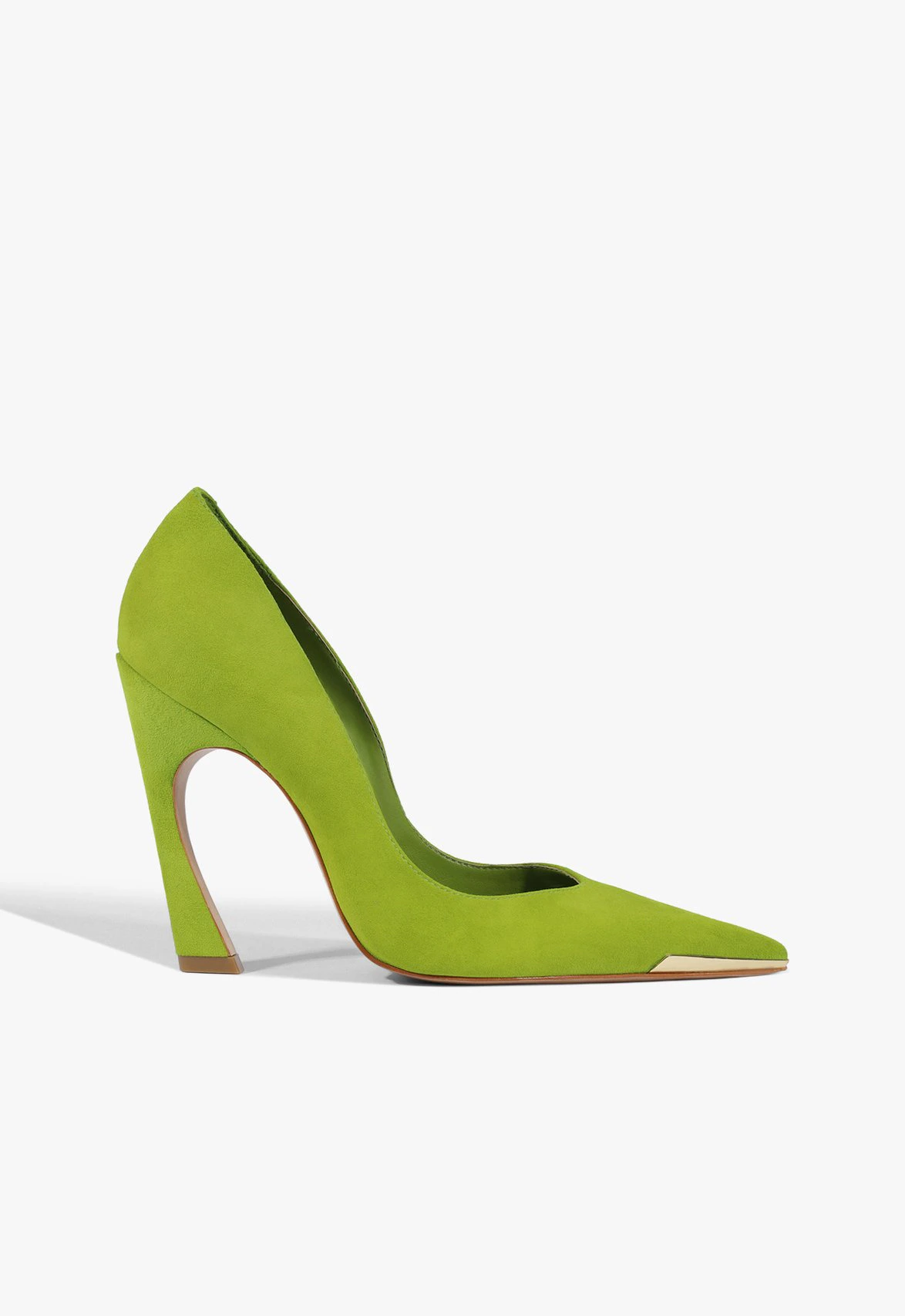Scarpin Lexi Biqueira Metal Salto Alto Couro Verde