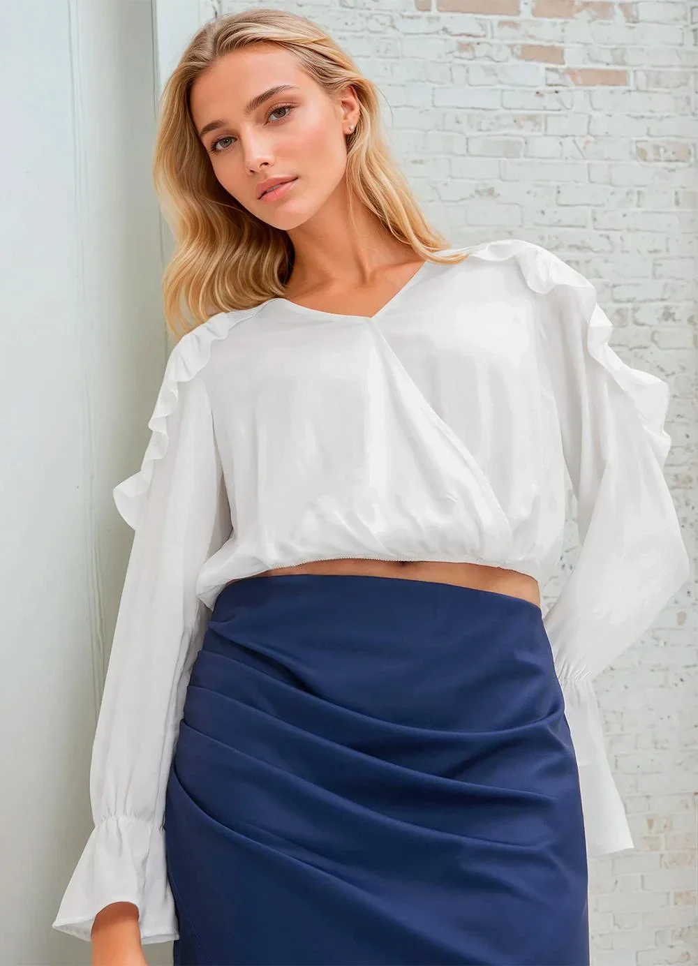 bonprix - Blusa Off White em Viscose Plana