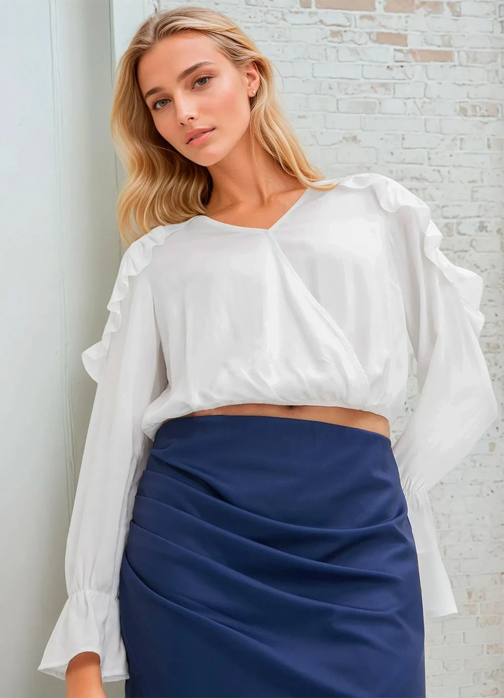 bonprix - Blusa Off White em Viscose Plana