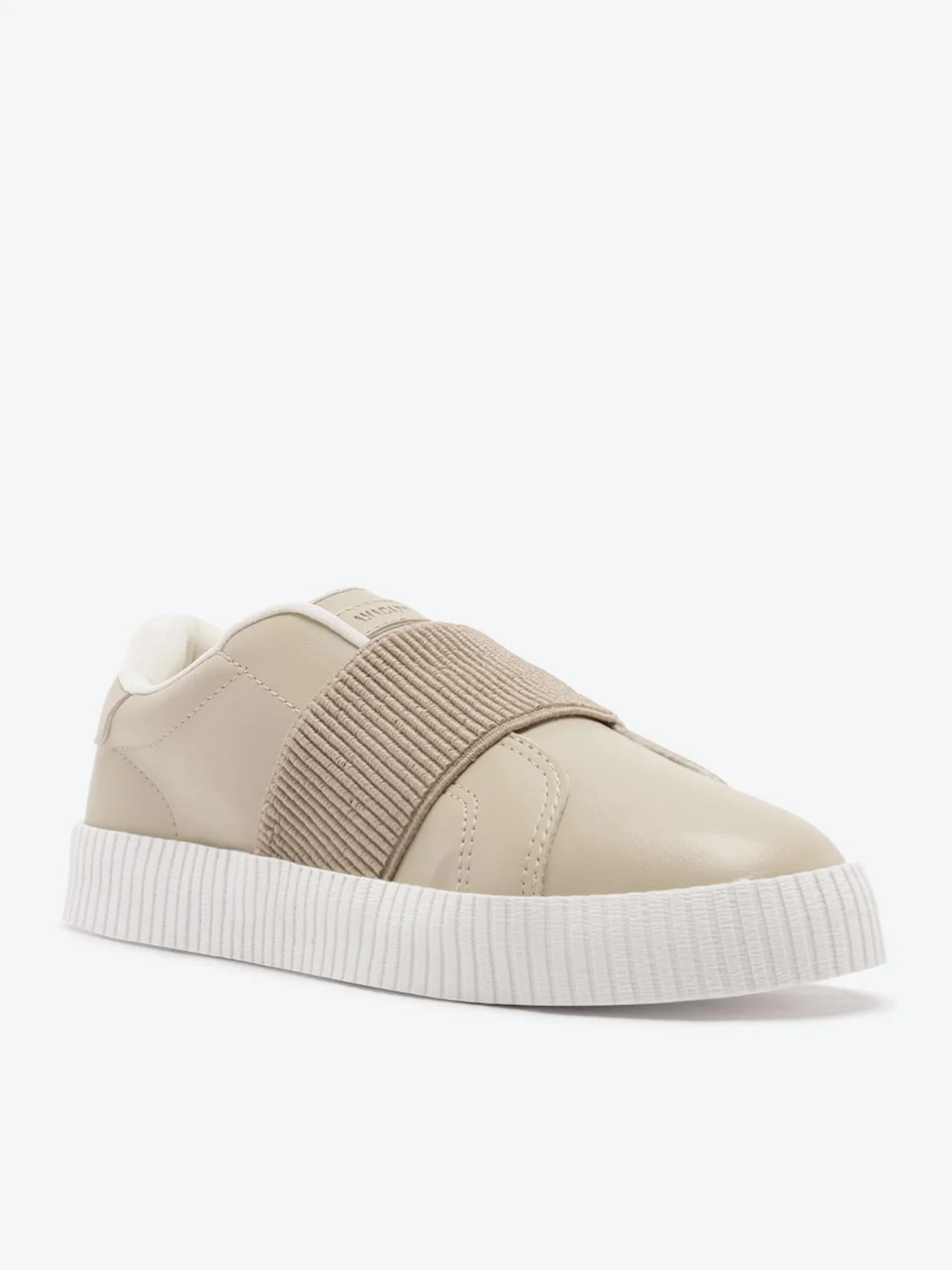 Tênis Slip On Branco Elástico Bege