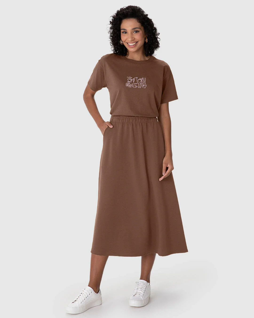 Saia Midi Feminina Bolso Funcional Em Malha Suedine Premium
