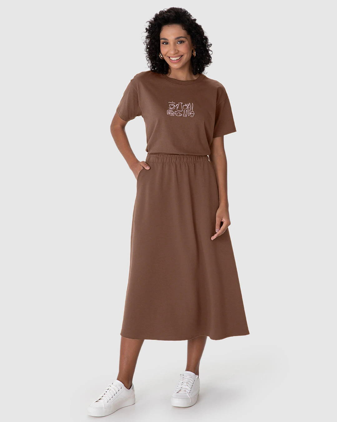 Saia Midi Feminina Bolso Funcional Em Malha Suedine Premium