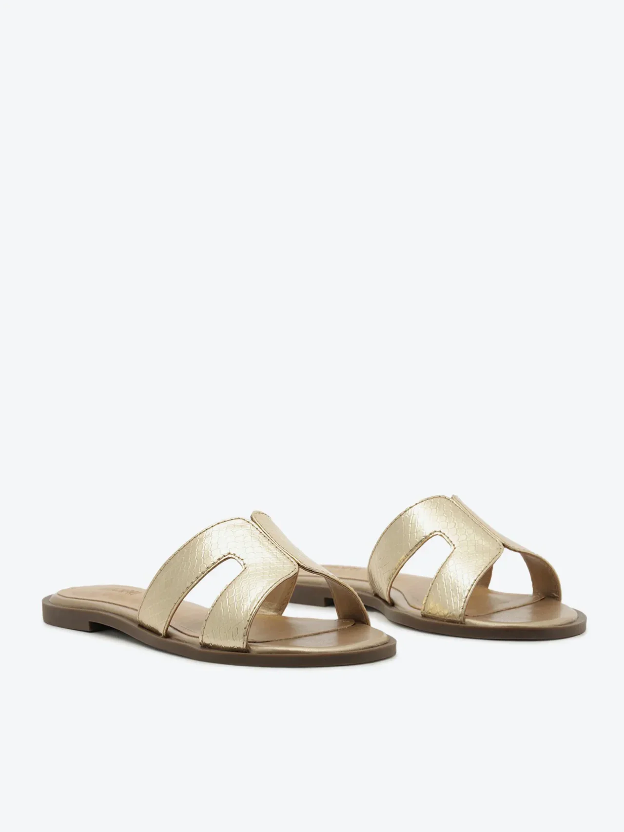 Rasteira New Tira H Croco Dourada
