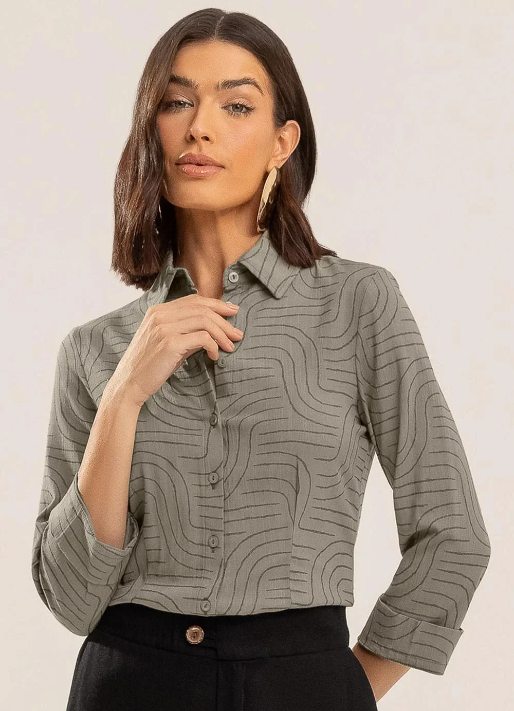 Gris - Camisa em Viscose com Elastano Cinza