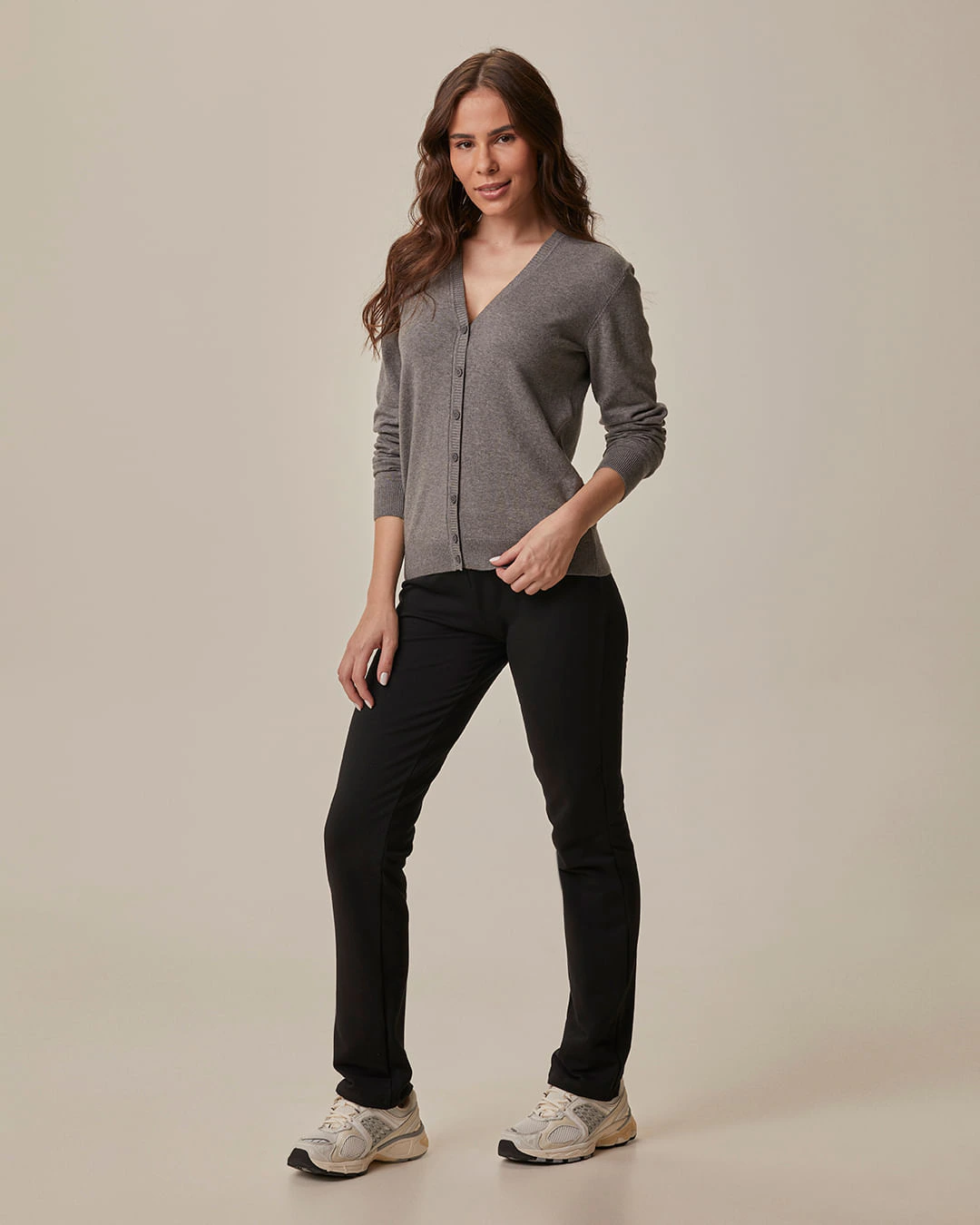 Calça Básica Feminina Cós Elástico Em Moletom Stretch Flanelado