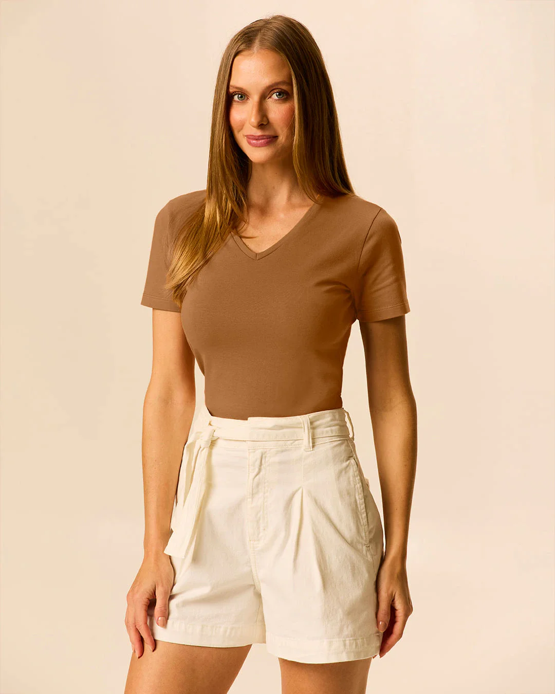 Camiseta Básica Feminina Decote V Em Algodão