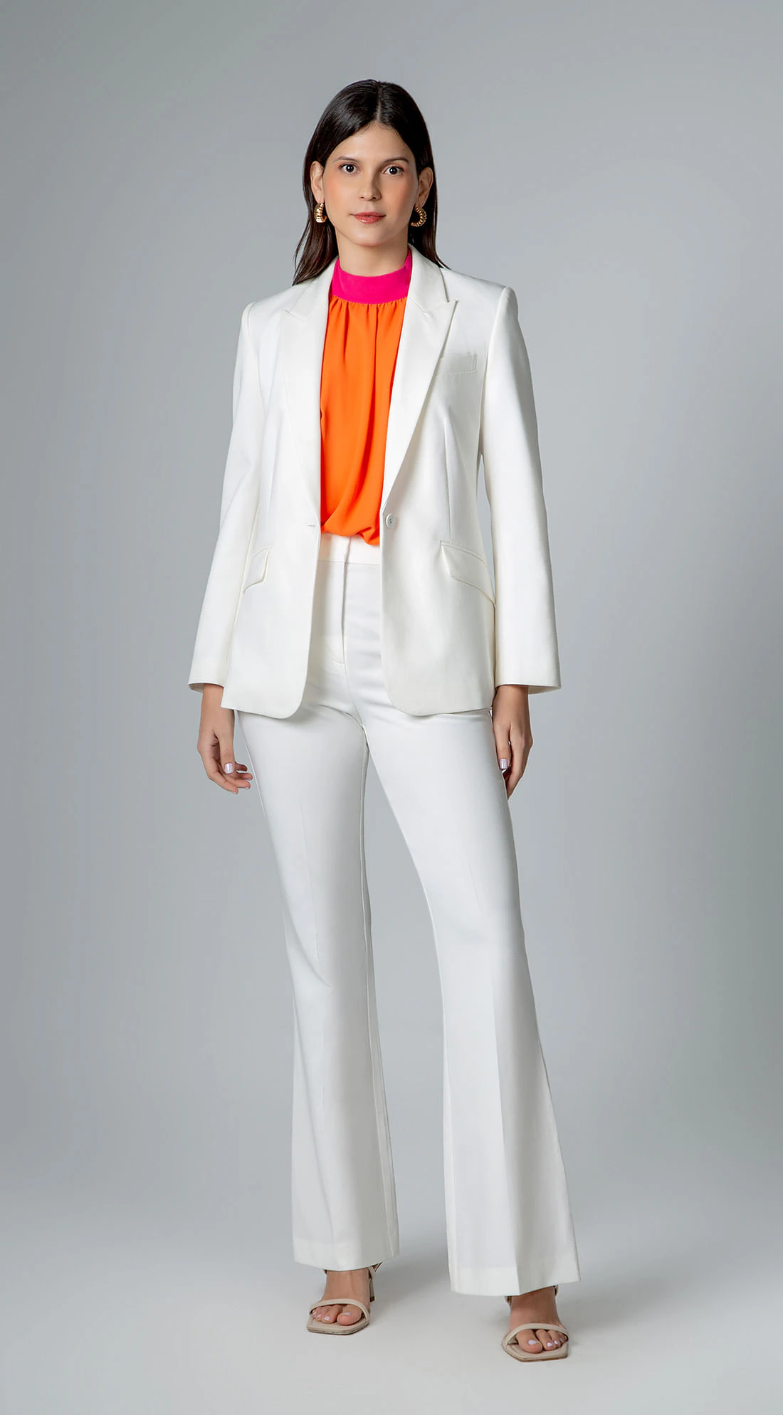 Calça Maria.Valentina Boot Cut Cós Alto Bolso Faca Off White