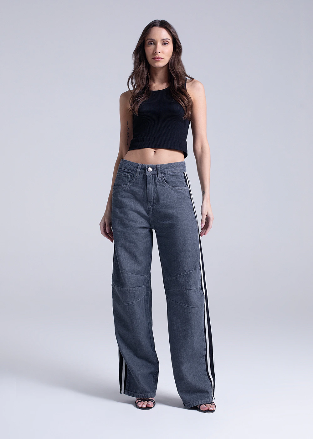 Calça Jeans Sawary Balloon Listras - 282620 GRAY