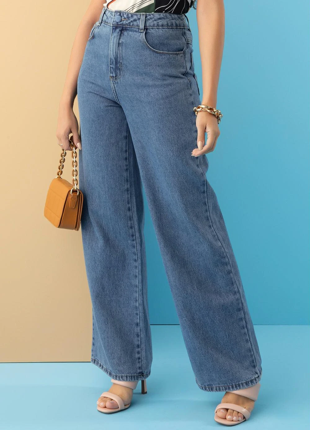 Sawary Jeans - Calça Jeans Wide Leg com Bolsos Sawary
