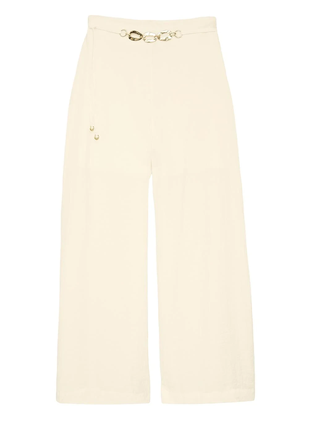 Enfim - Calça Pantalona Acetinada com Corrente Off White