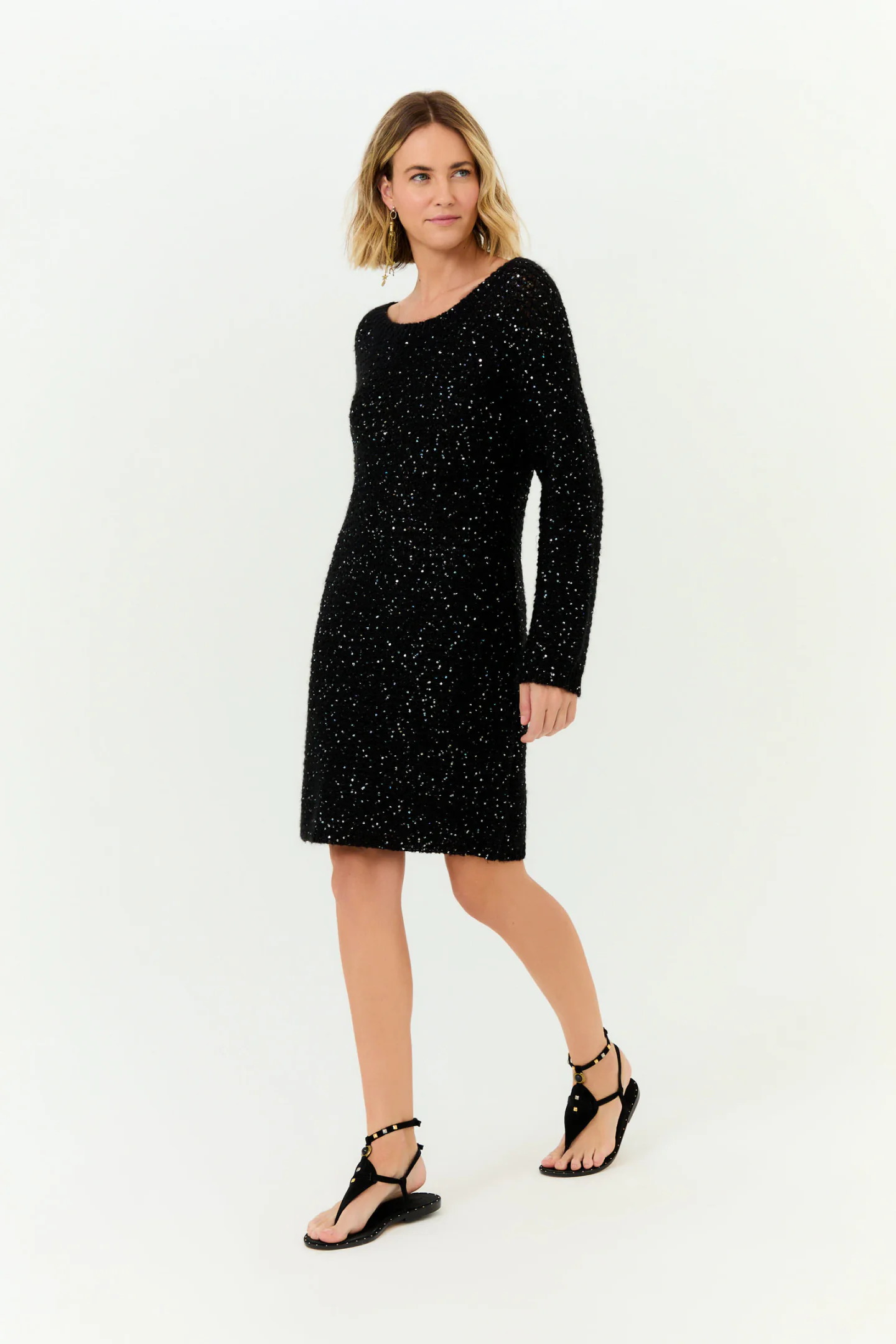 Vestido Tricot Pull Mini Paetes