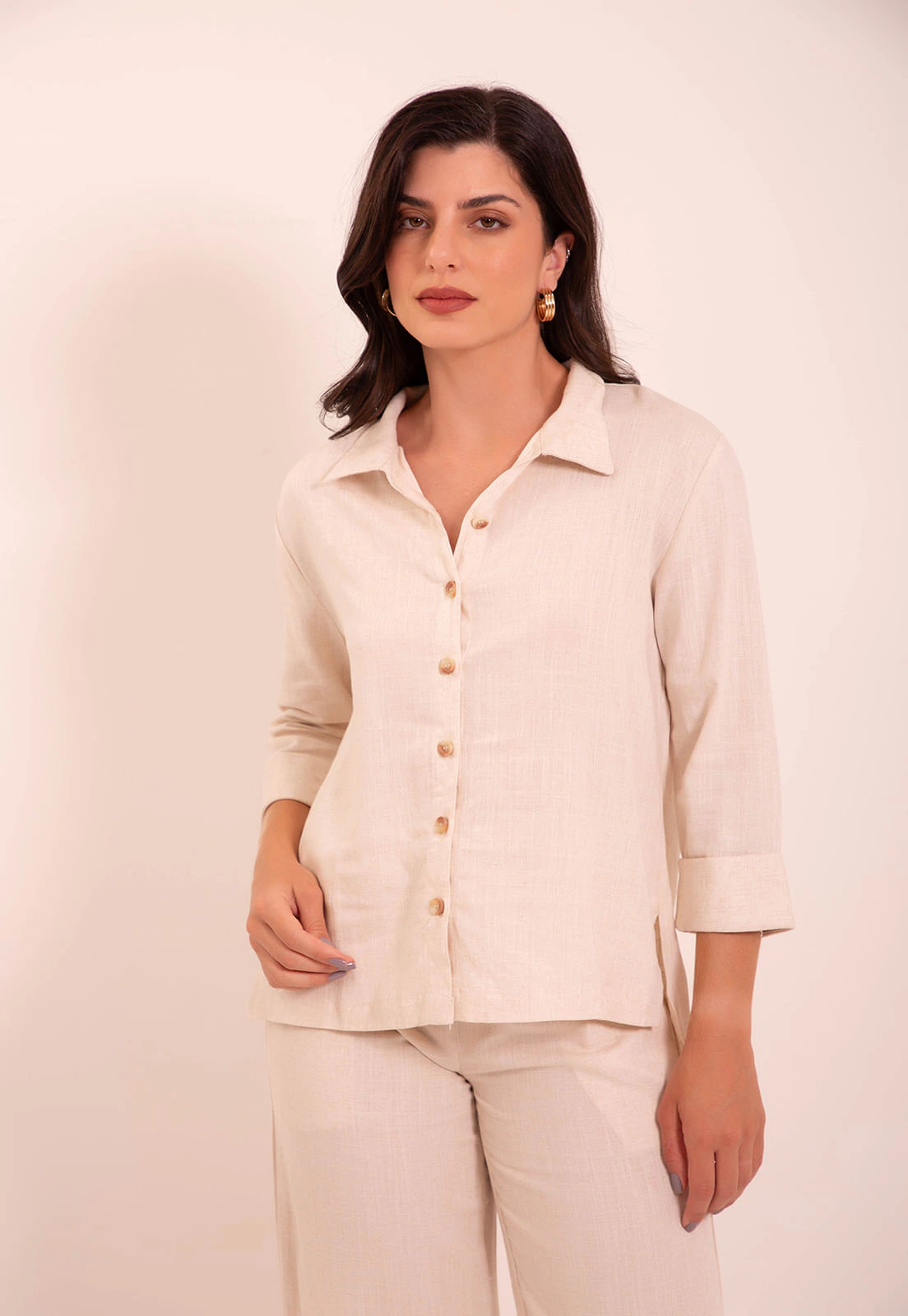 Camisa Linho Wash Mullet Com Manga 3/4