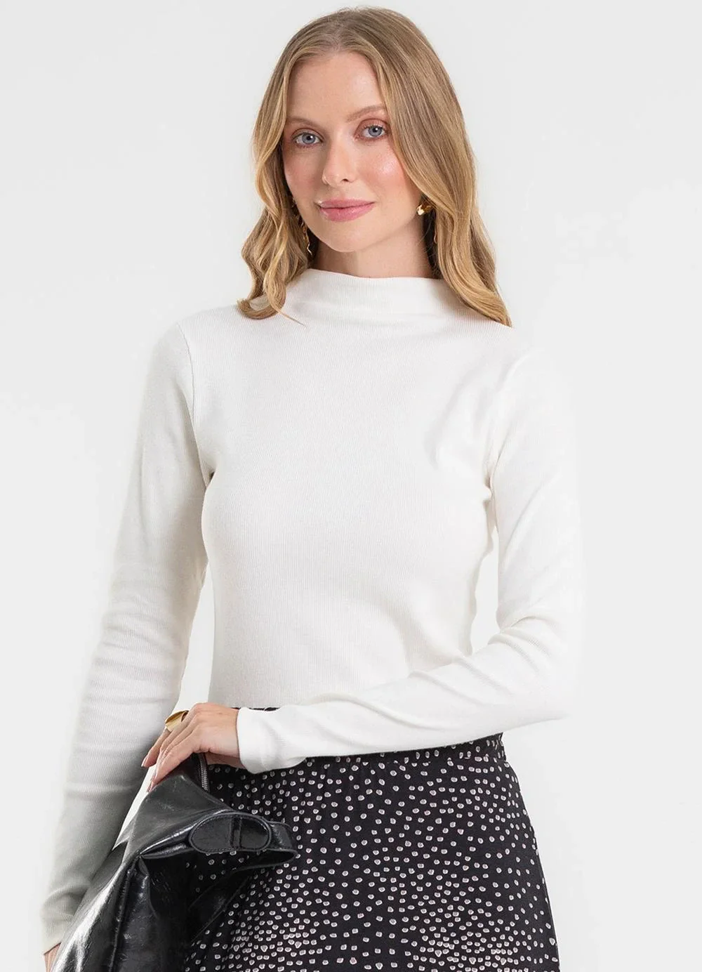 Rovitex - Blusa Manga Longa Ribana Básica Bege