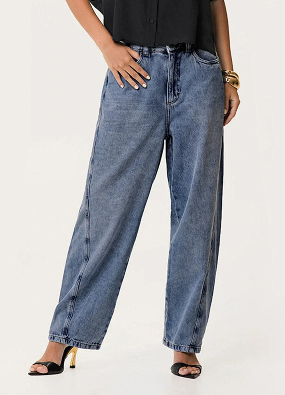 Enfim - Calça Barrel Cintura Alta Jeans Azul