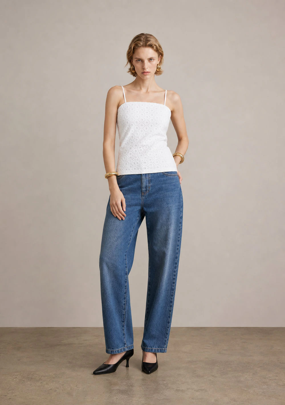 Regata Ajustada Bordada Profilo Off White
