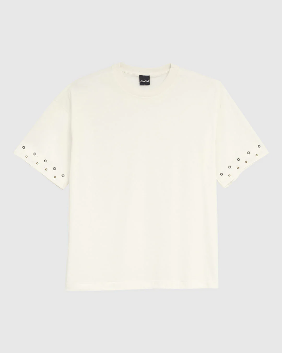 Camiseta Ampla Feminina Manga Com Aplique Termocolante Em Algodão - ENFIM