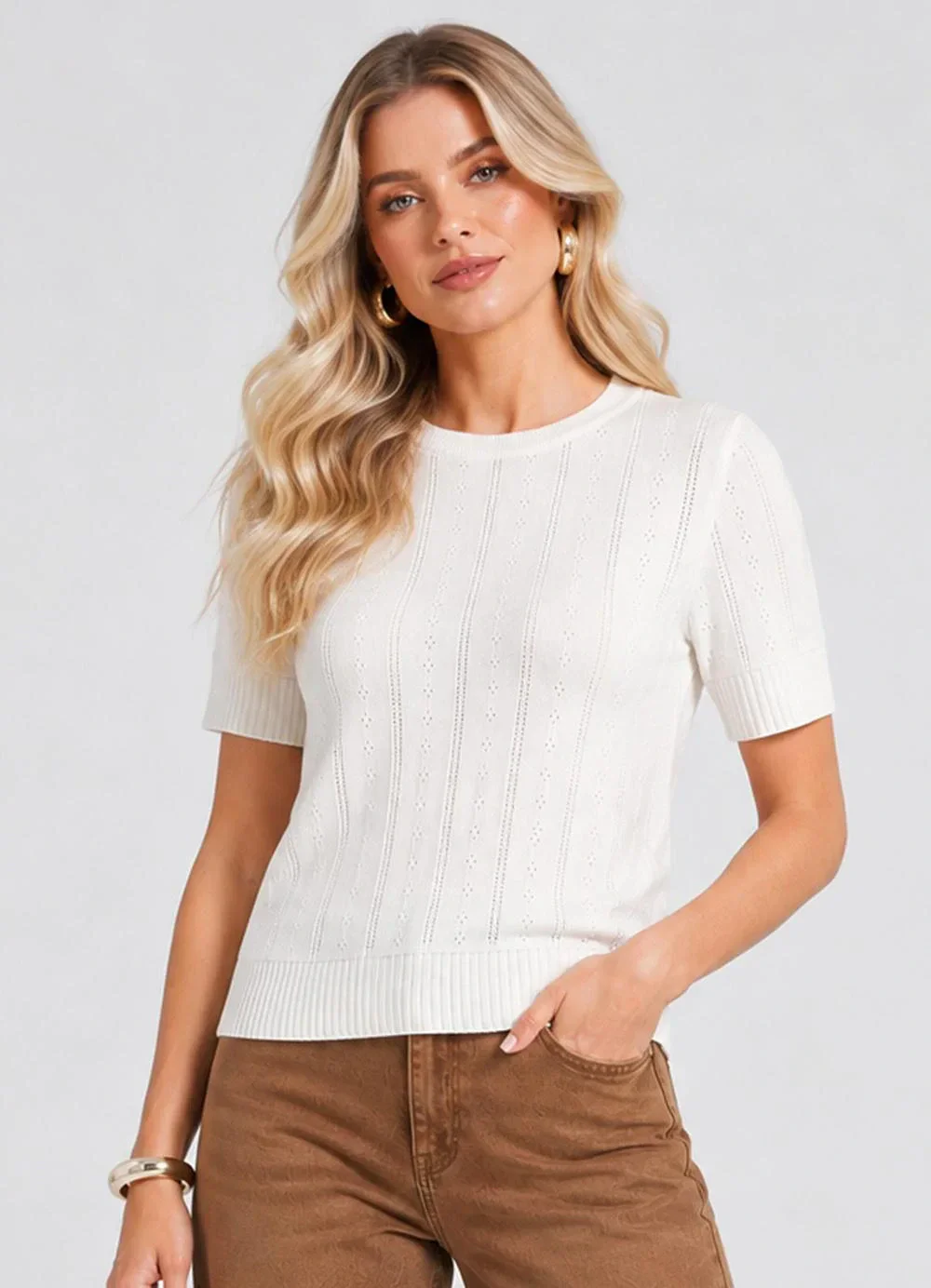 Dianna - Blusa Feminina Trico Pontilhado Delicado Branco