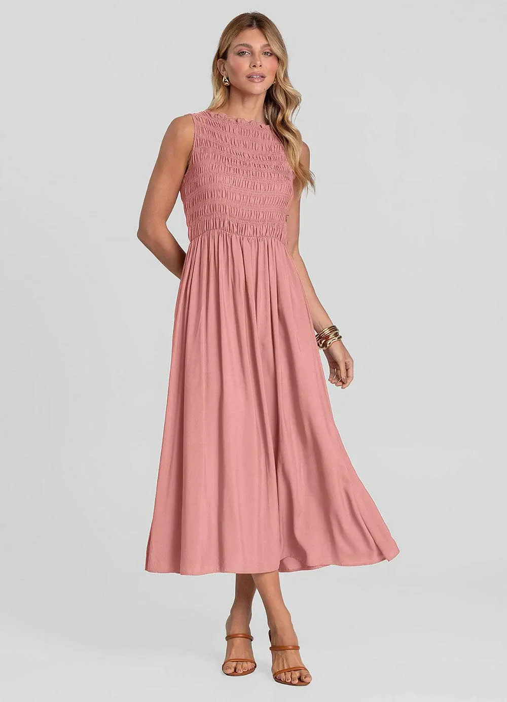 Dianna - Vestido Longo Feminino Lastex Rosa