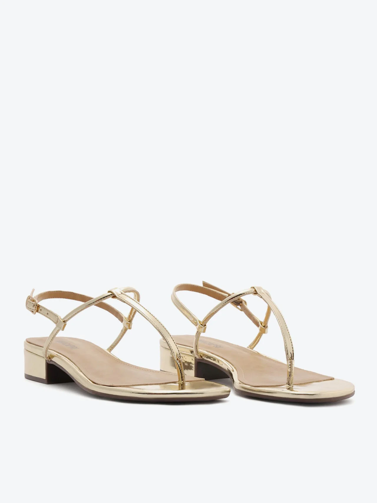 Sandália Slim Specchio Salto Bloco Dourada