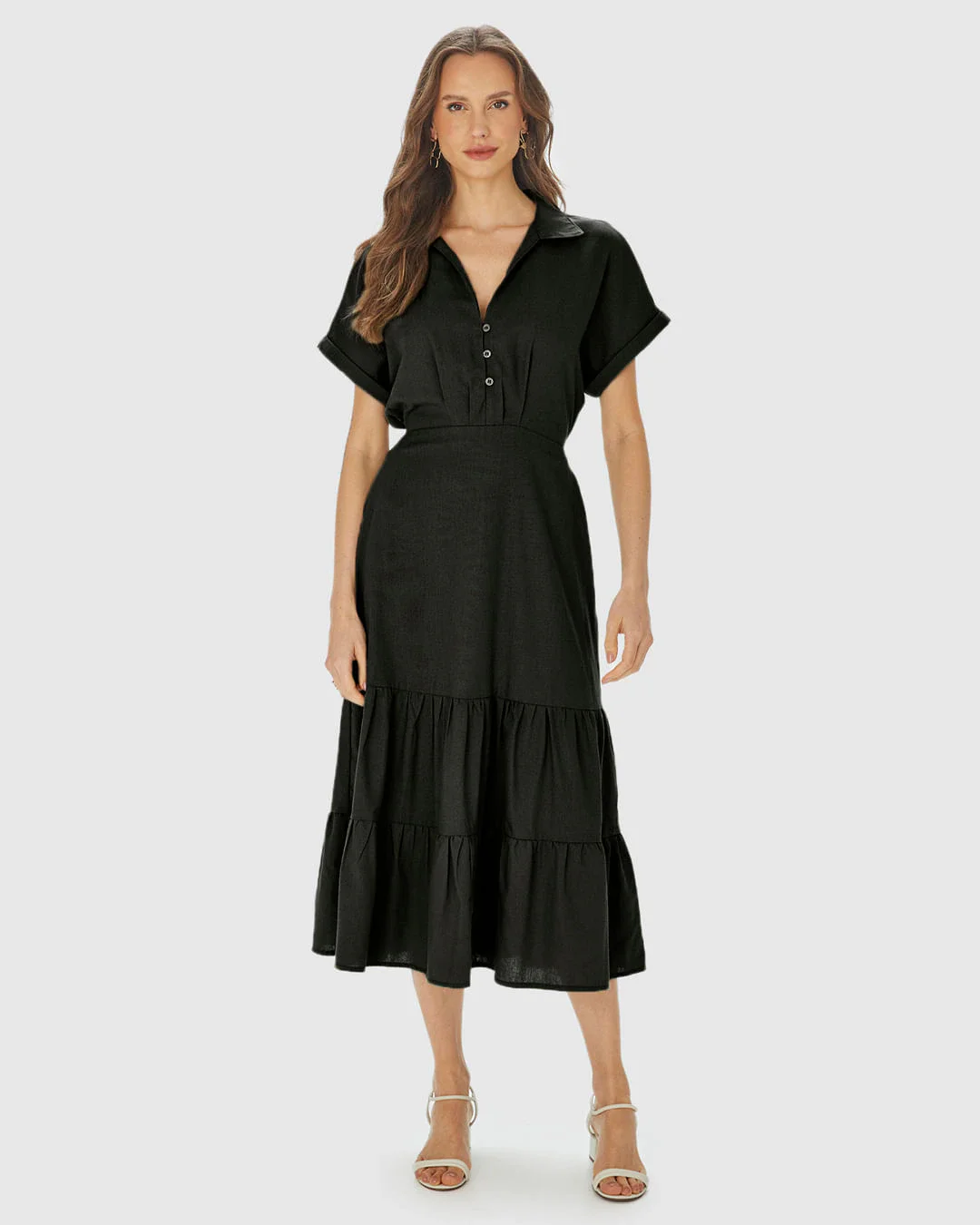 Vestido Midi Feminino Marias Amarração Costas Em Viscolinho