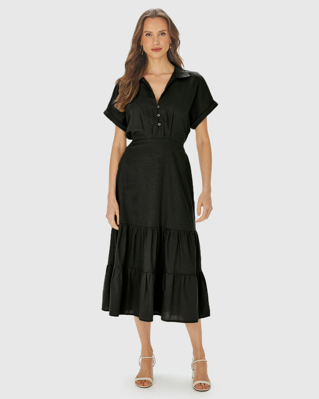 Vestido Midi Feminino Marias Amarração Costas Em Viscolinho