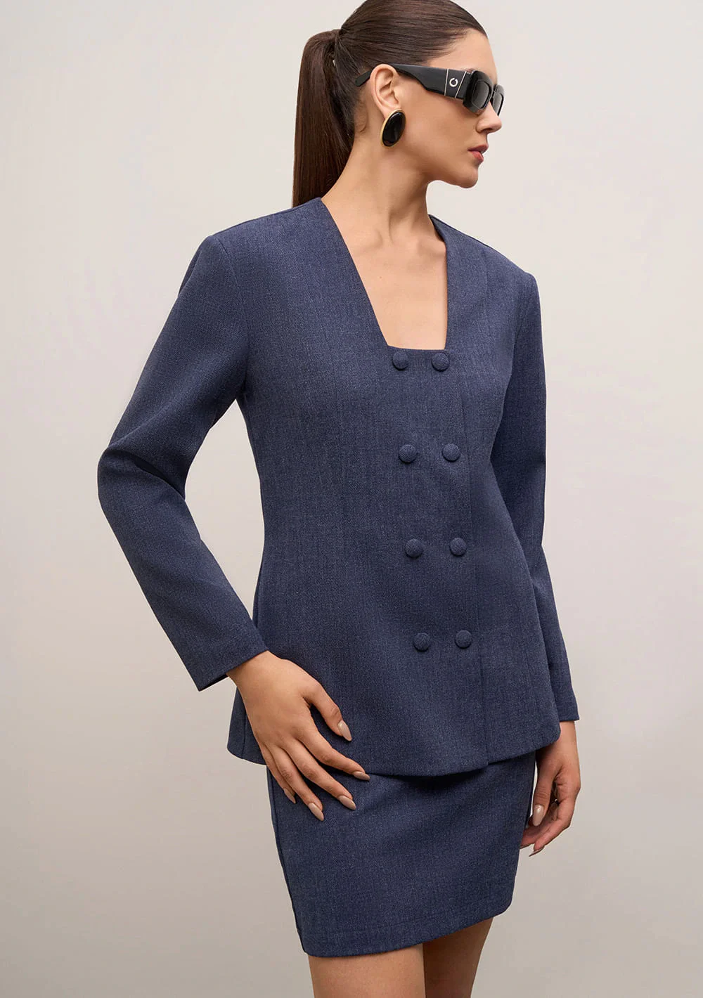 Blazer Iódice Ajustado Manga Longa Padrão Azul