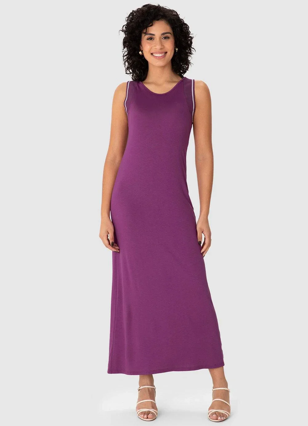 Malwee - Vestido Mídi Reto em Viscose Violeta