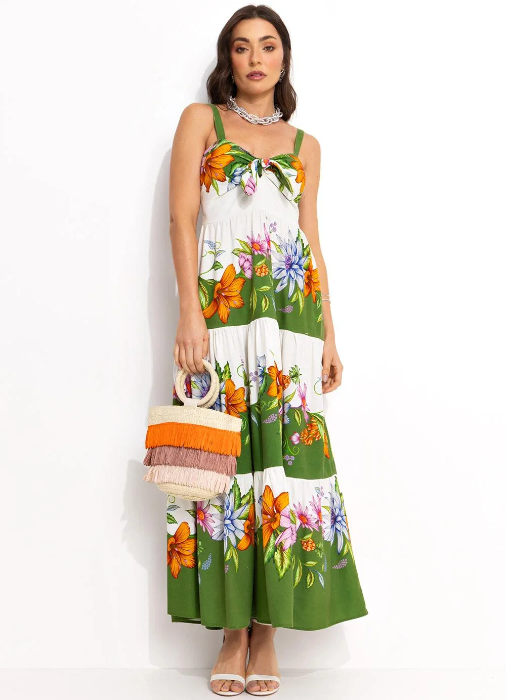 Farm - Vestido Longo em Viscolinho Bege