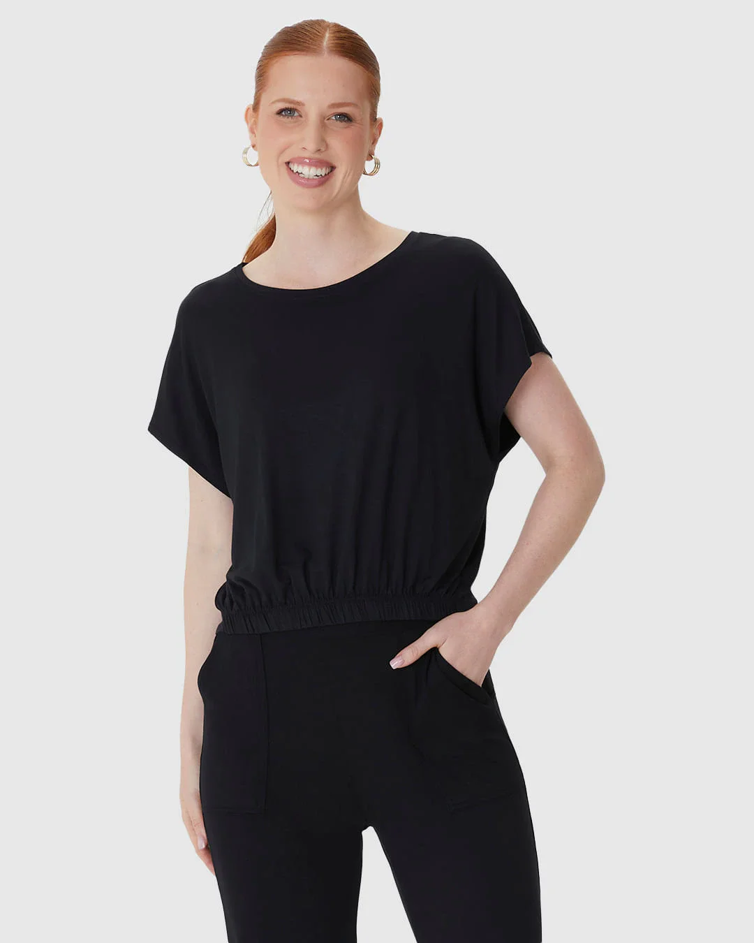 Blusa Cropped Feminina Barra Elástico Em Viscose Stretch