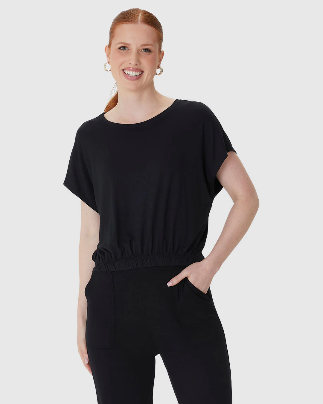 Blusa Cropped Feminina Barra Elástico Em Viscose Stretch