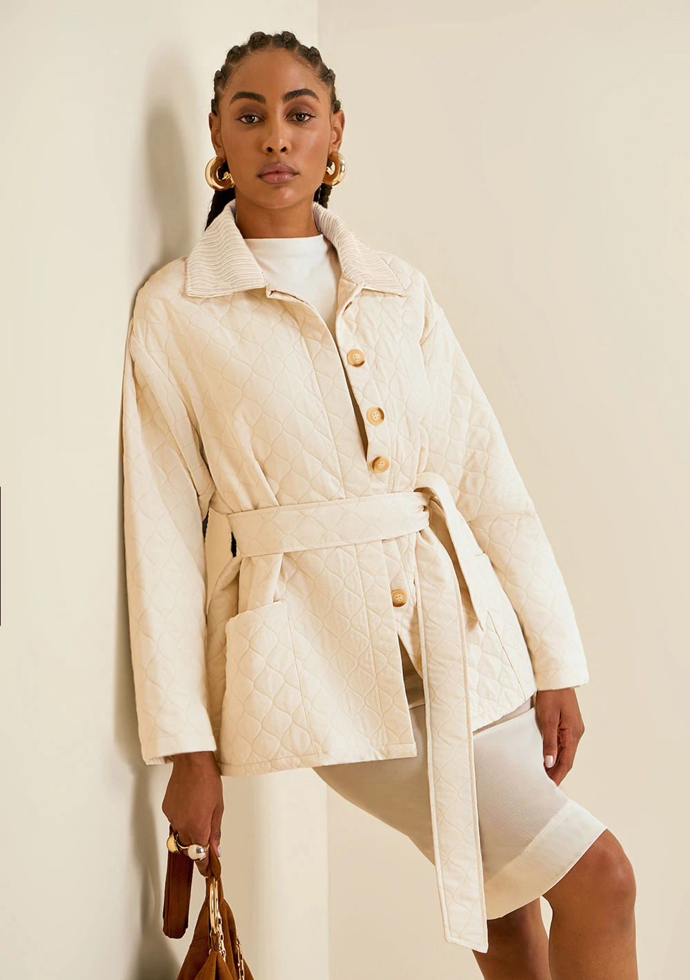 Casaco Morena Rosa Solto Manga Longa Padrão Off White