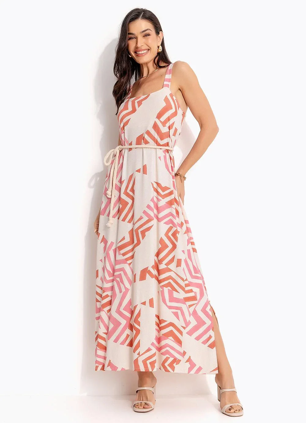 Quintess - Vestido Geométrico Bicolor em Malha de Viscose