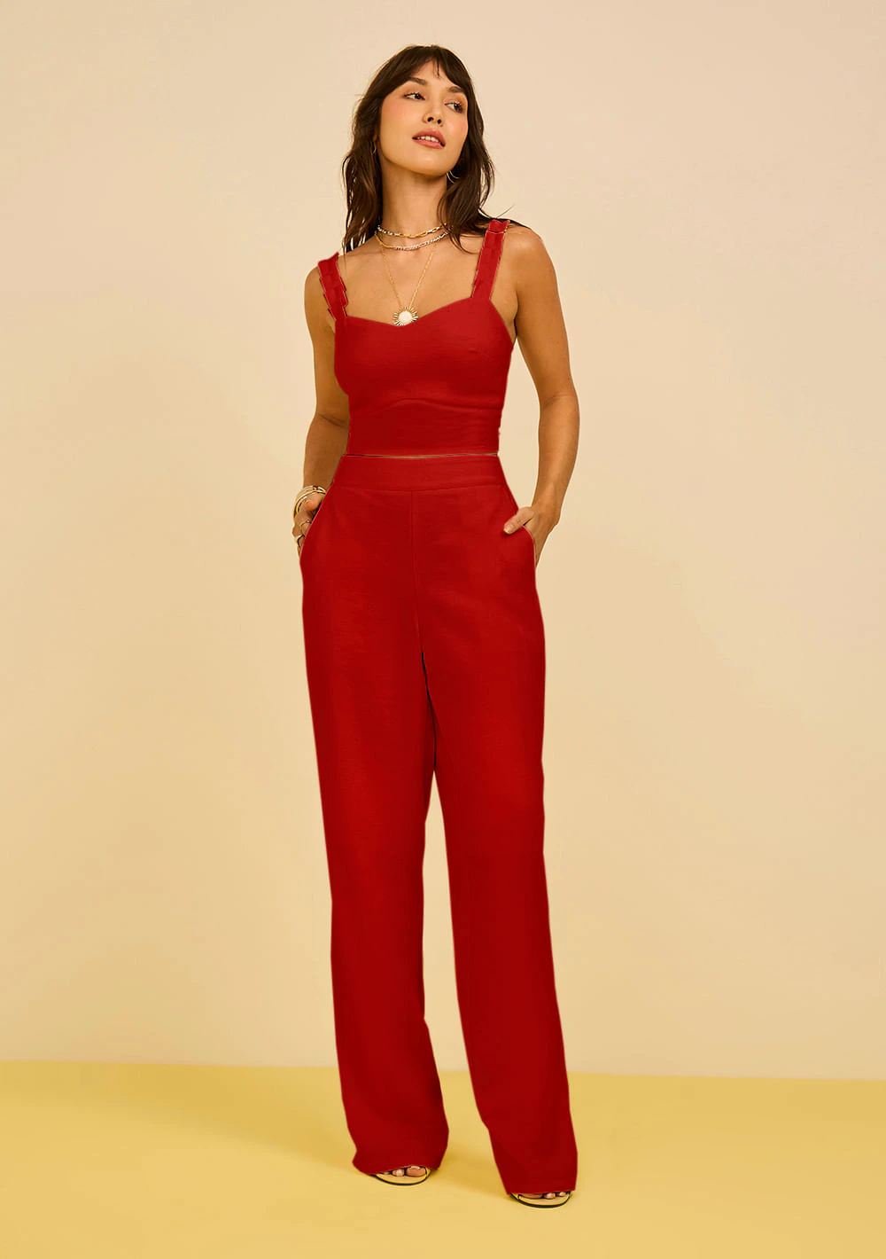Calça Zinco Reta Alta Vermelho