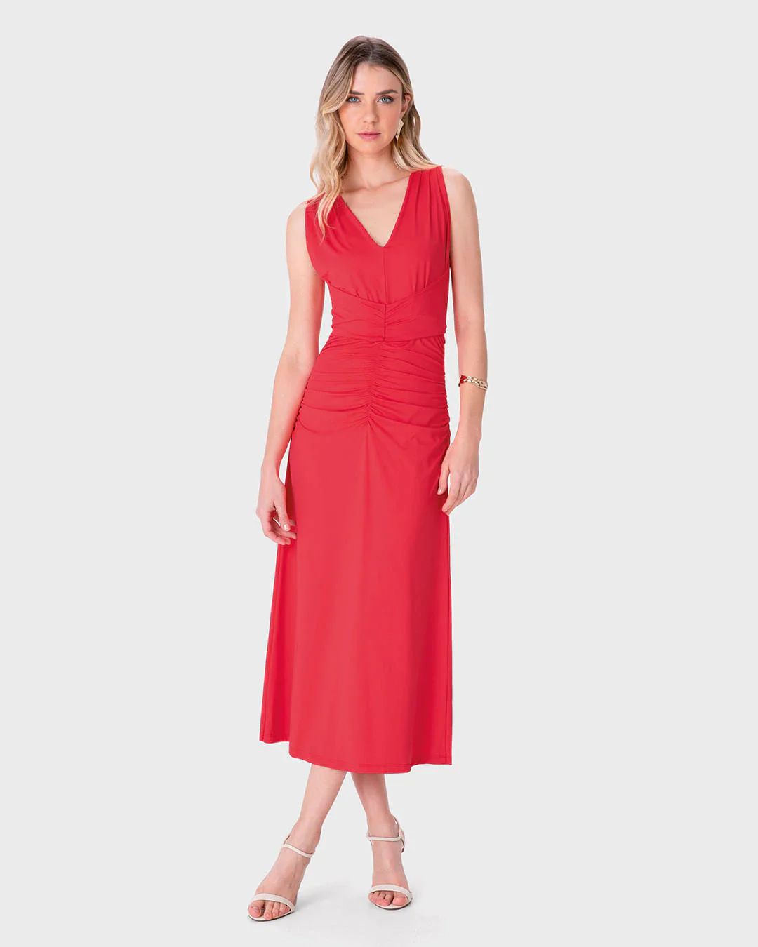 Vestido Midi Feminino Evasê Acinturado em Malha Conforto Dry - ENFIM