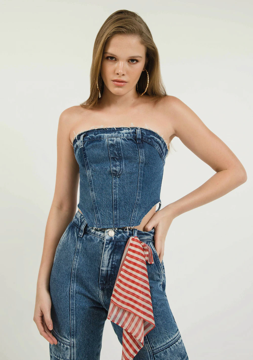 Top Zinco Corset Tomara Que Caia Amarração Costas Jeans