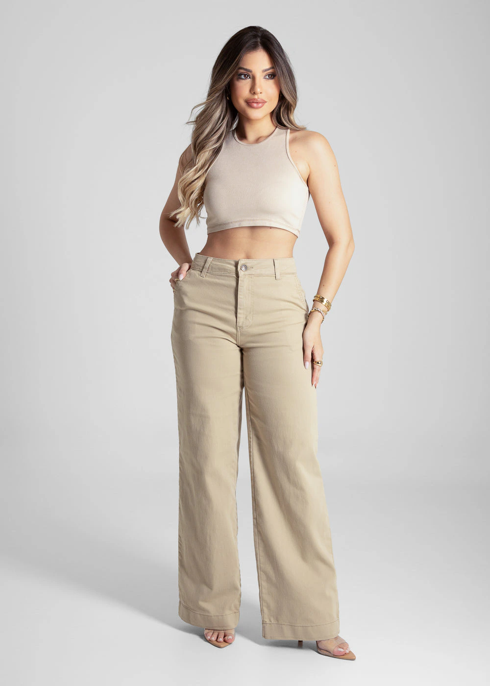 Calça Sarja Sawary Wide Leg - 281835 BEGE