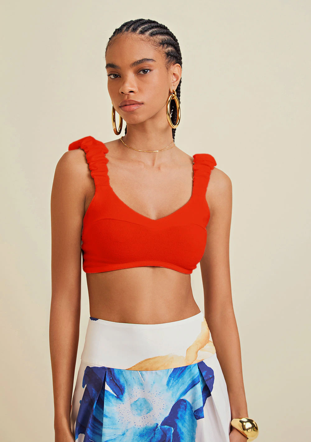 Blusa Morena Rosa Decote Redondo Alça Tricot Laranja