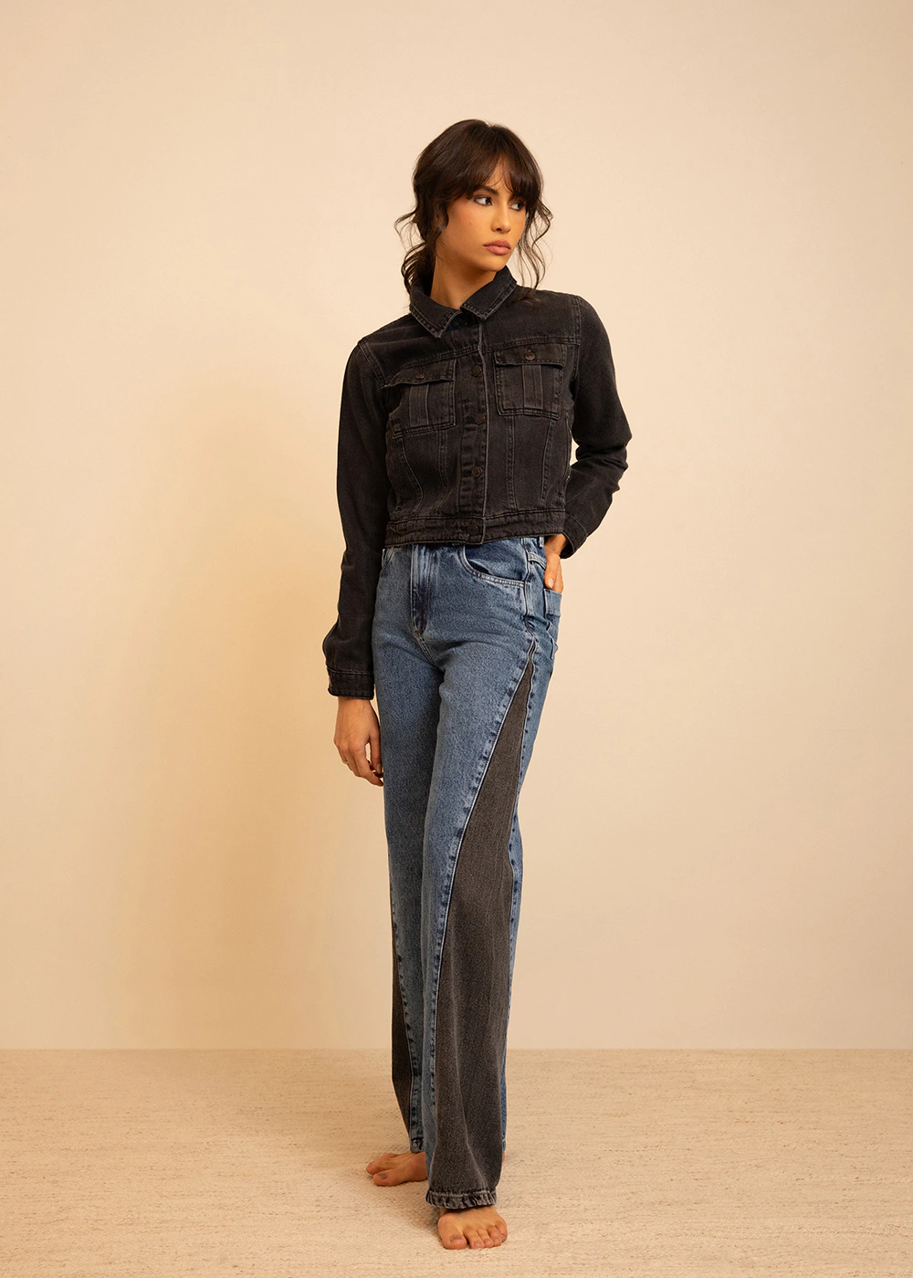 Calça Jeans Sawary Wide Leg Bicolor - 283293 AZUL