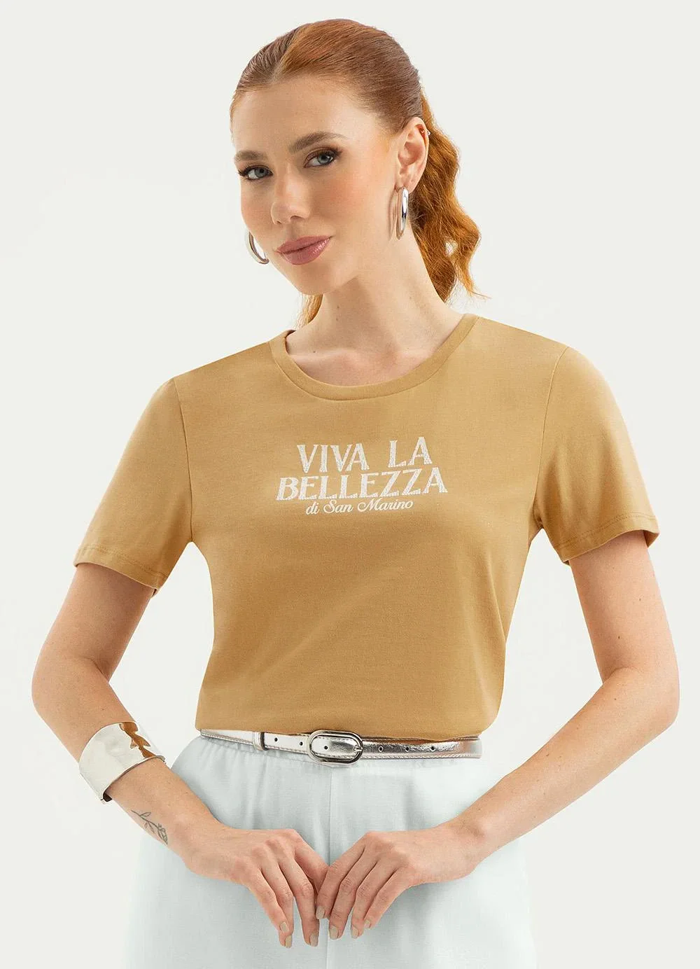 Cativa - T-Shirt em Algodão Caramelo