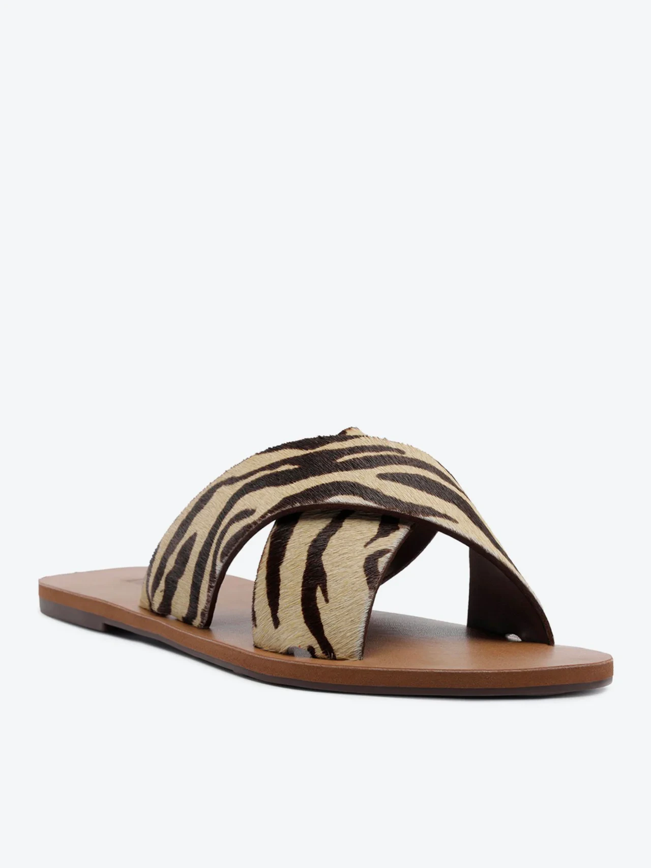 Rasteira Tiras Cruzadas Couro Animal Print