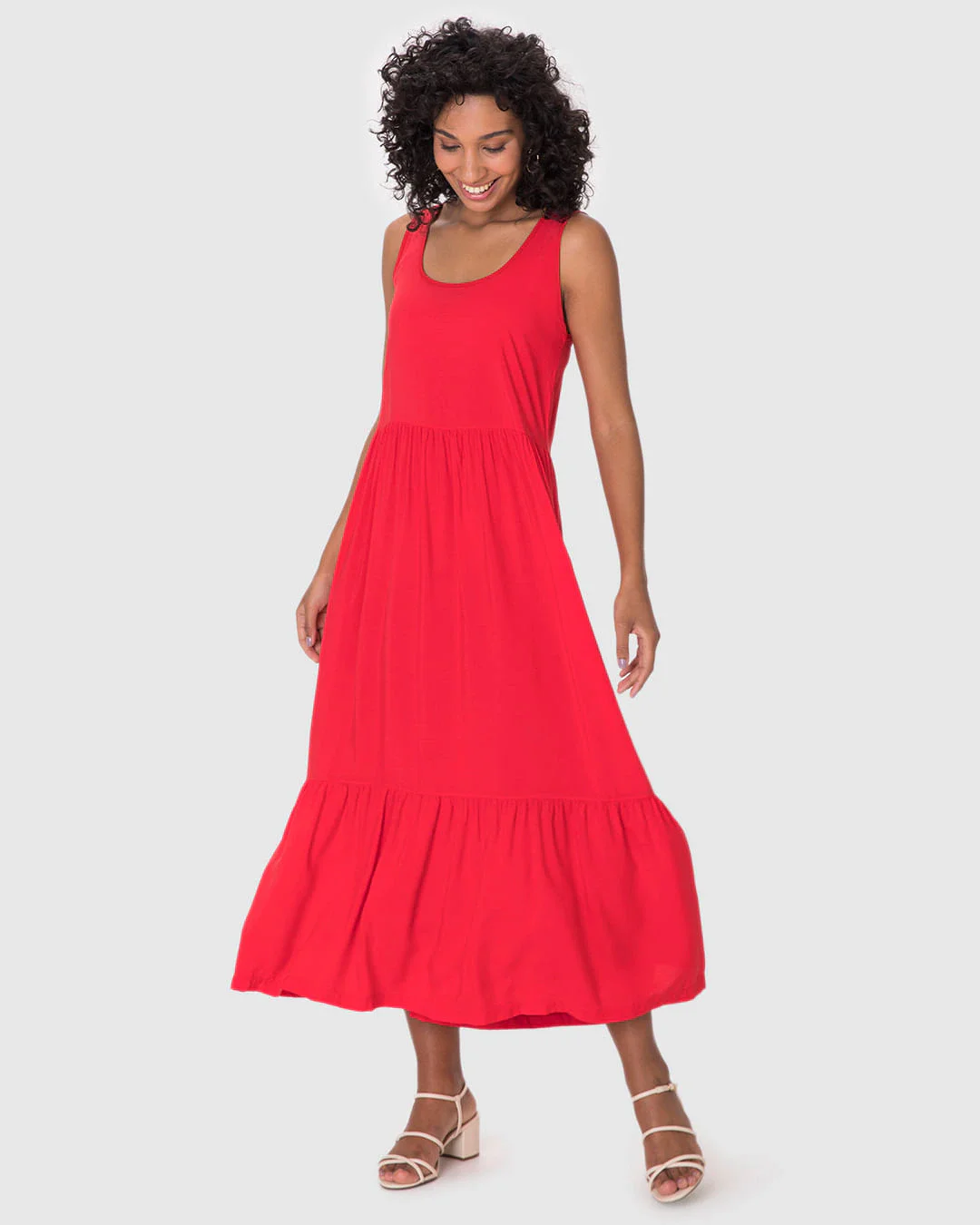 Vestido Midi Feminino Amplo Decote Quadrado Em Viscose