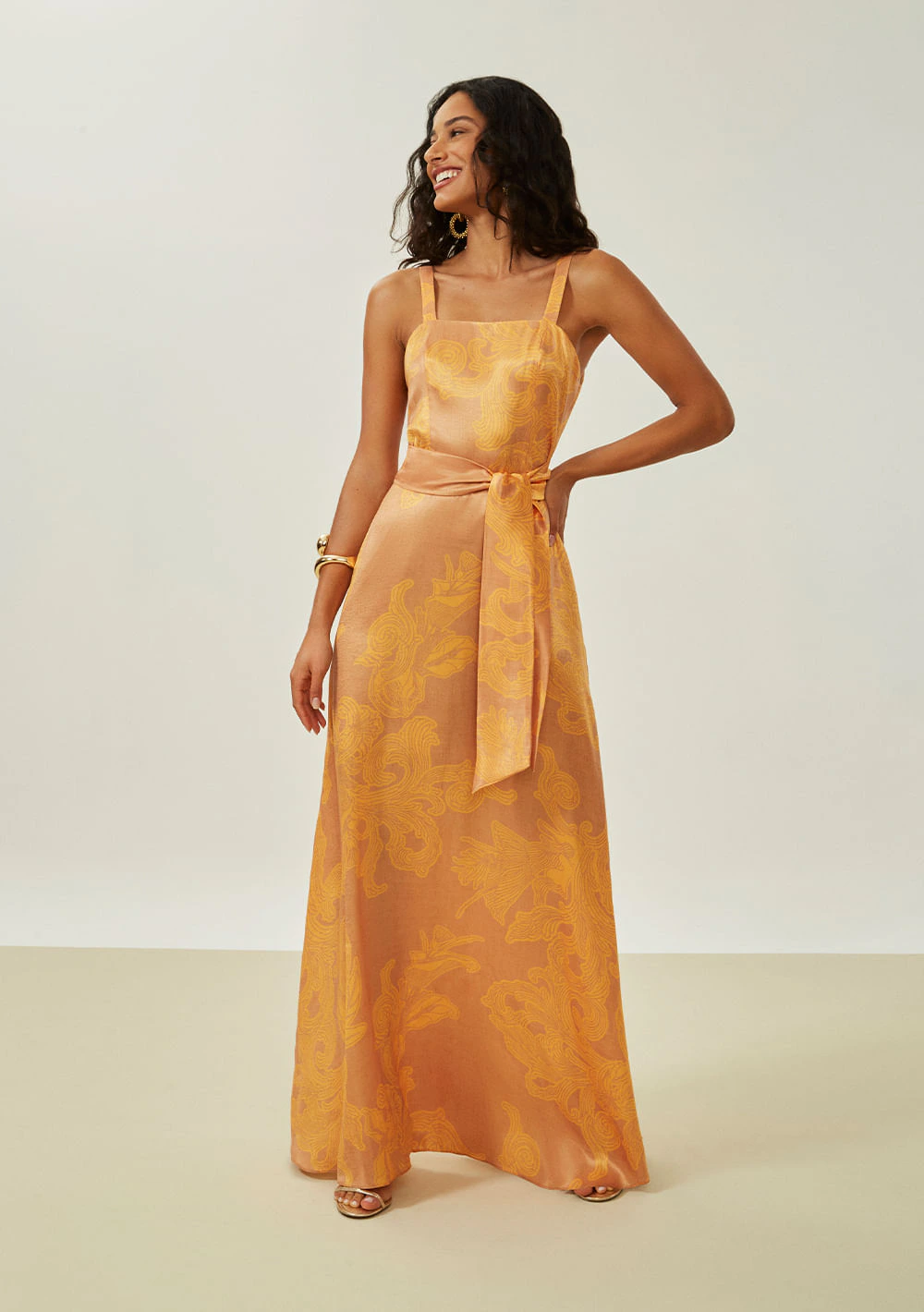 Vestido Maria.Valentina Solto Decote V Com Alça Longo Bege