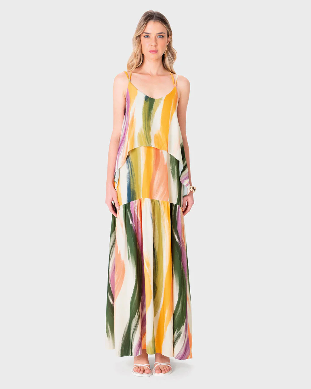 Vestido Longo Feminino Alça Fina Amarração Nas Costas Em Viscose - ENFIM