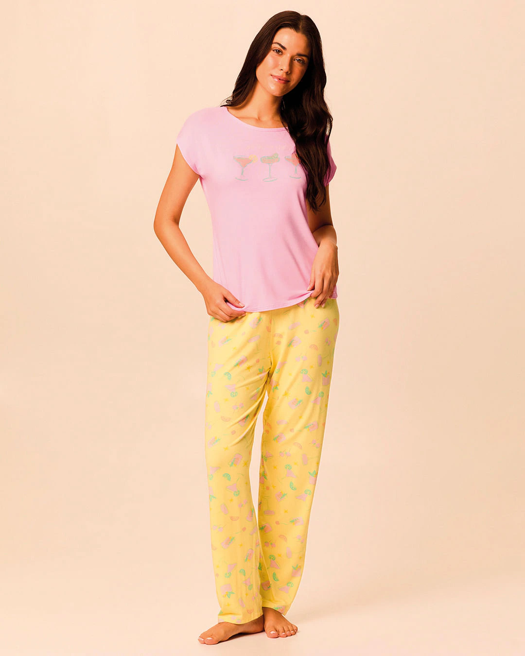 Pijama Longo Feminino Blusa Cava Japonesa Em Viscose Stretch