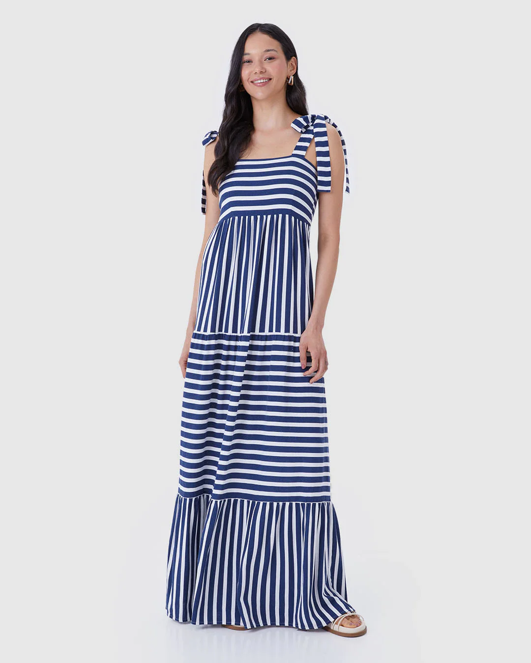 Vestido Longo Feminino Marias Alça Amarração Em Viscolinho