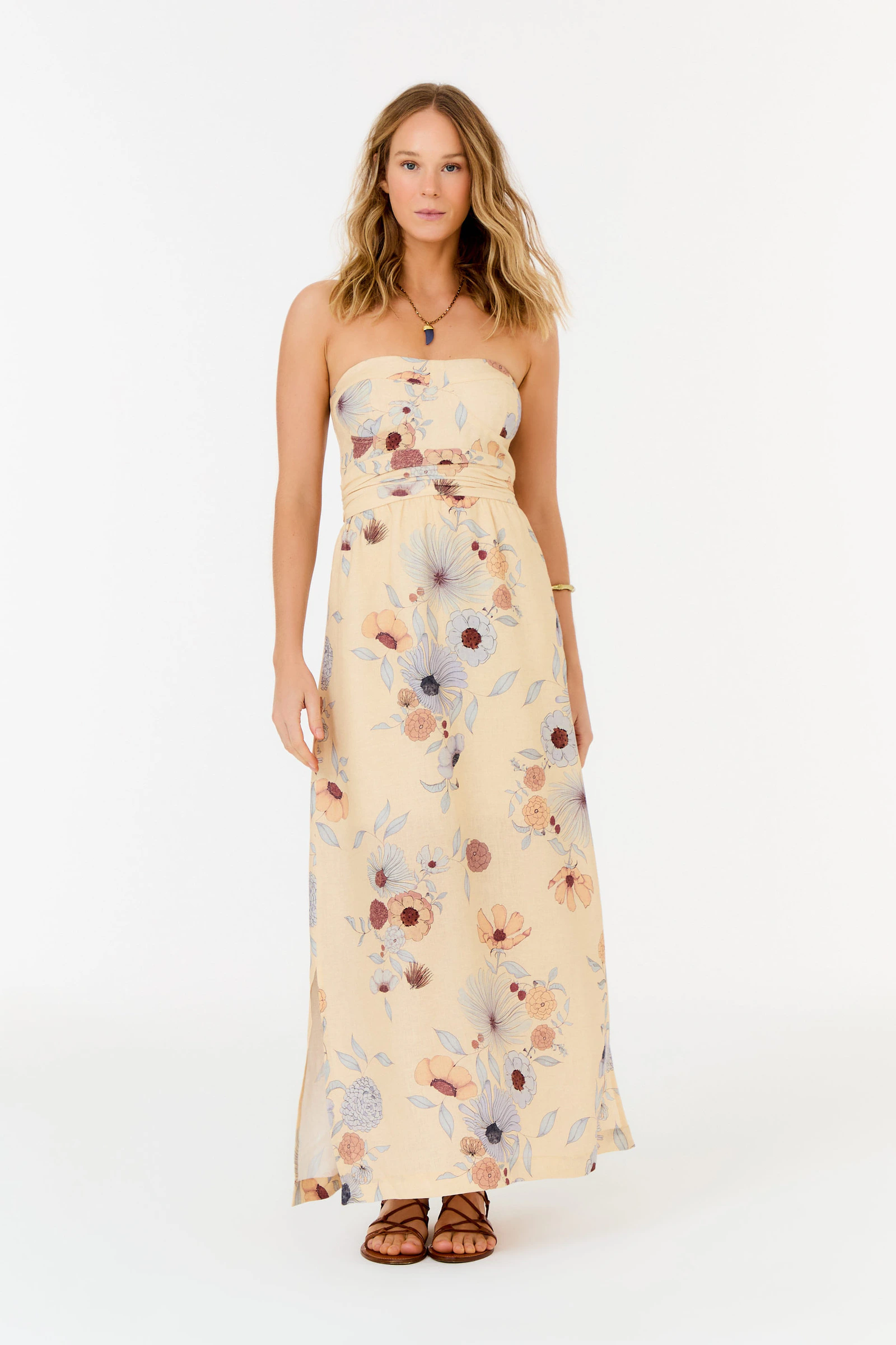 Vestido Sem Alça Linho Estampa Fleur