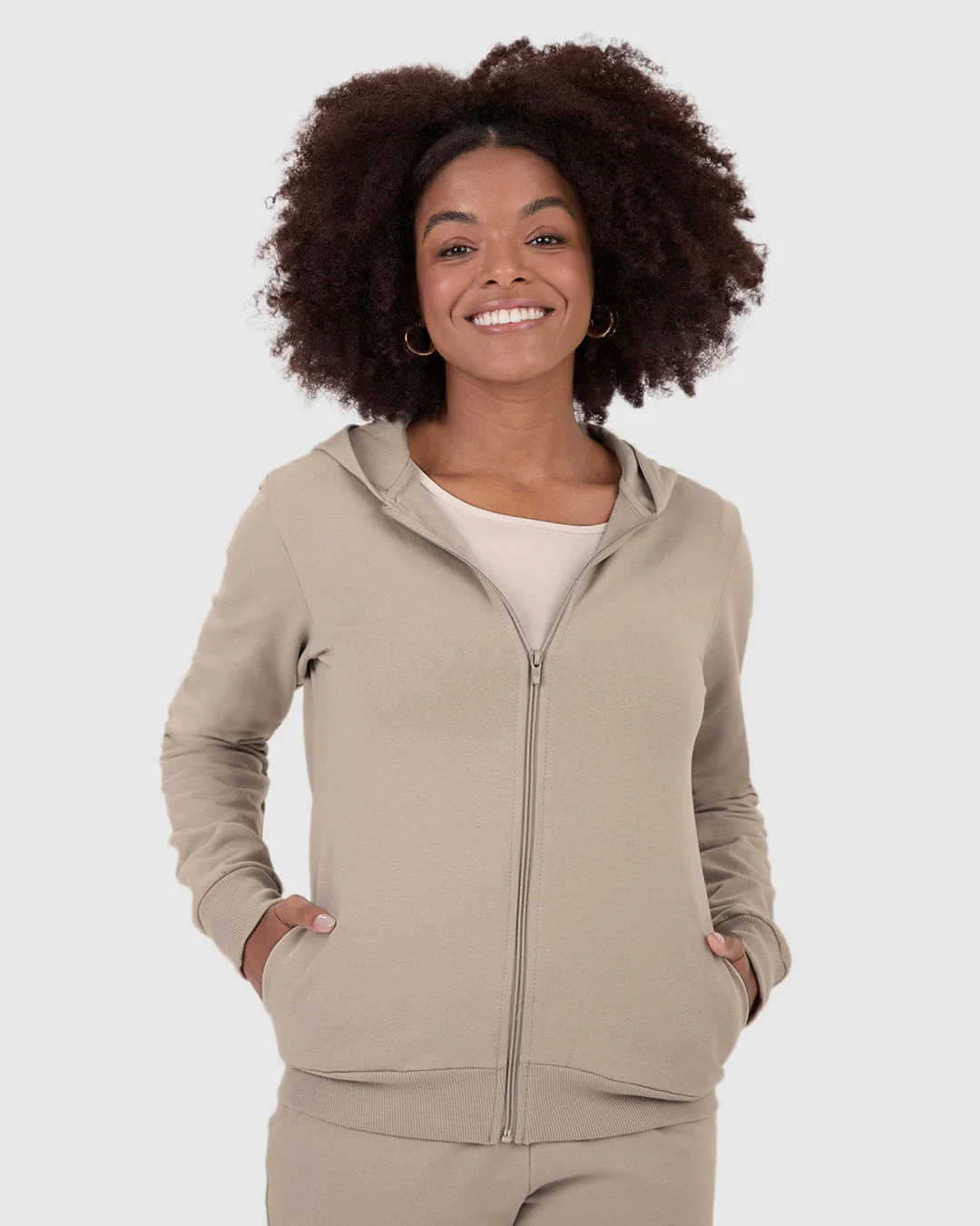 Jaqueta Básica Feminina Com Capuz Moletom Stretch Flanelado
