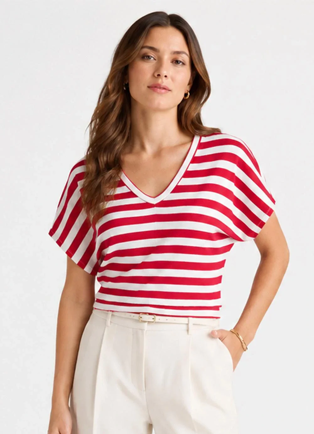Infinita Cor - Blusa Feminina em Ribana Decote V Vermelho